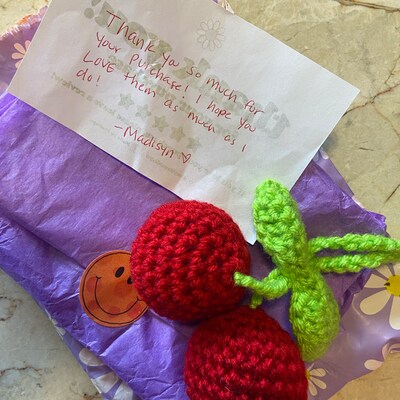 Cherry Handmade Crochet Car Ornament, Woven Rearview Hanging Charm main image 1
