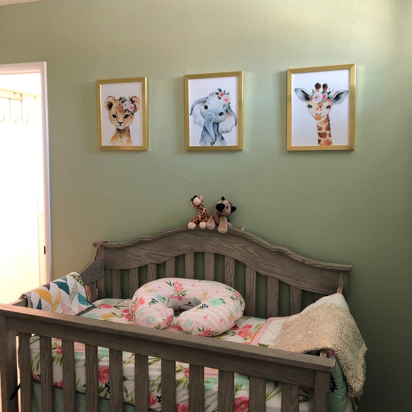 Animals Nursery Wall Art Watercolor Safari Girl Pink Coral Blush Floral ...