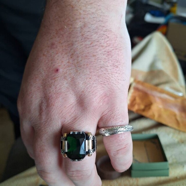 エメラルドメンズリング、オスマン帝国のメンズリング、手作りメンズ