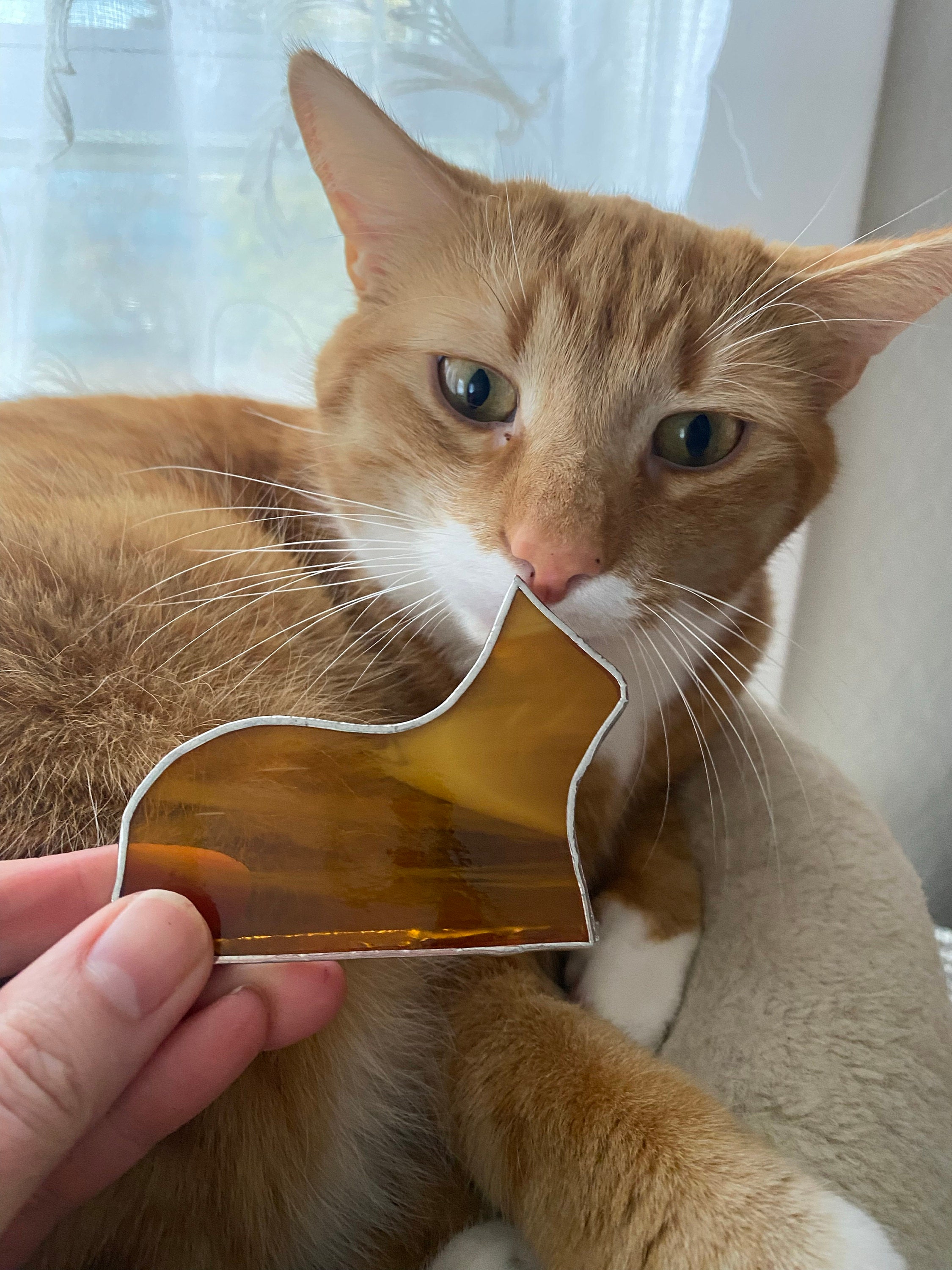 Small Standing Stained Glass Cat Suncatcher Ornament
