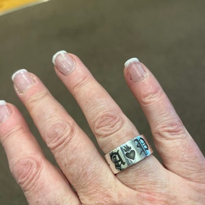 Sacred Hearts Ring, Customisable Initials Ring, Alternative Wedding Ring, Memento Mori, Thick Silver Ring