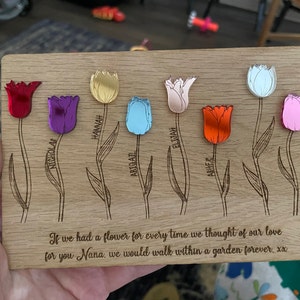 Personalised Wooden Tulip Flower And Button Mother's Day Gift