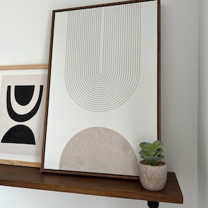 Framed Canvas Wall Art Set of 3 Geometric Beige Spiral Wave Mid Century ...