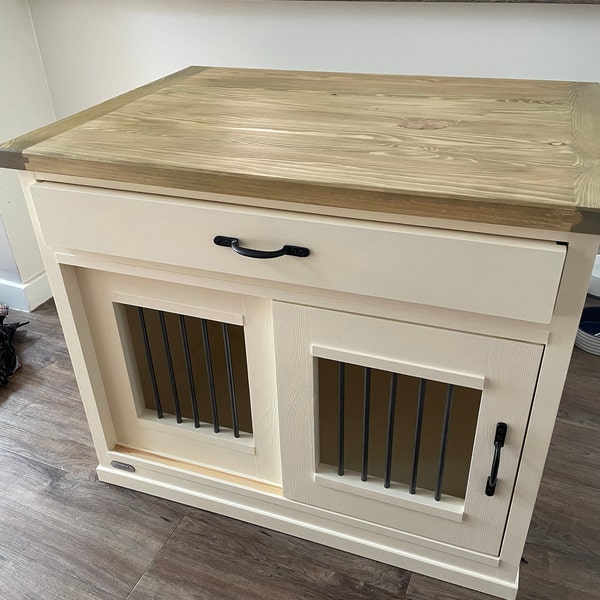 Image showcasing Double Wooden Dog Bed/crate/kennel/ TV Sideboard- Drawers and Divider ...