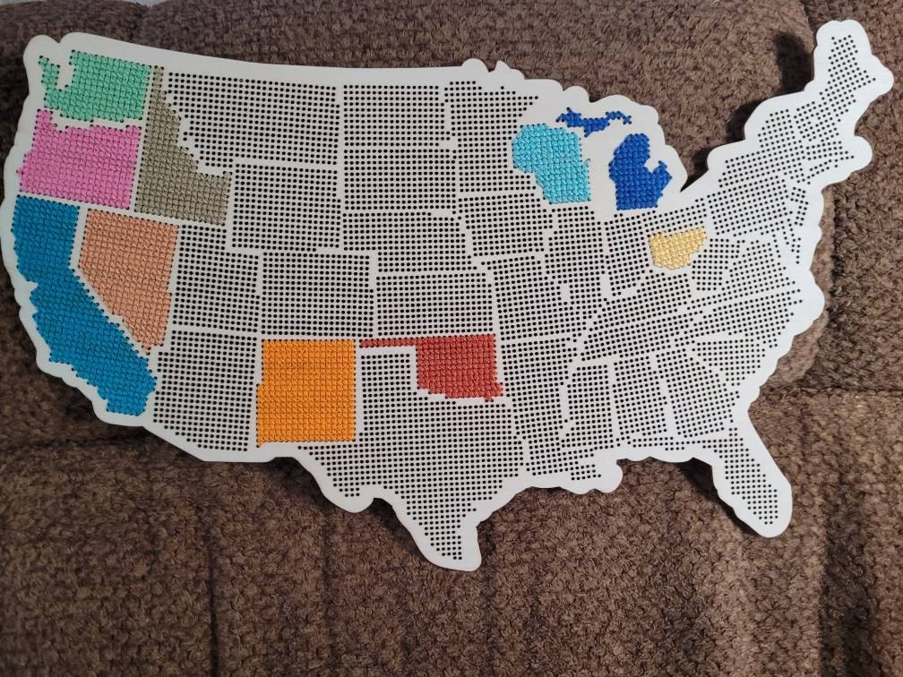 Stitchable Wooden US State Map | Cross Stitch & Embroidery United States Perforated Wood Map | Plywood Needlepoint Wedding or Moving Gift