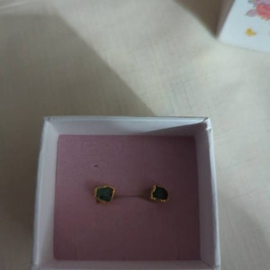Customer photo from Bonnie, Dainty Raw Emerald Stud Earrings in Yellow Gold