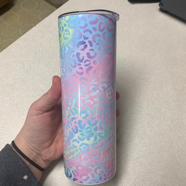 20 OZ Iridescent Rainbow Leopard Sublimation Skinny Tumbler Design ...