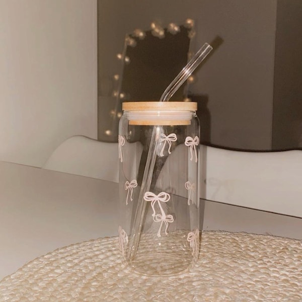 Pink Bow Cup | Coquette Bow Glass | Cute Bow Glass With Straw | Gift ...