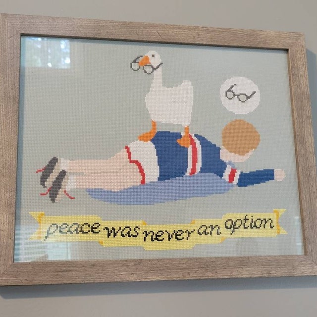 Untitled Goose Game Cross Stitch Peace Was Never an Option 