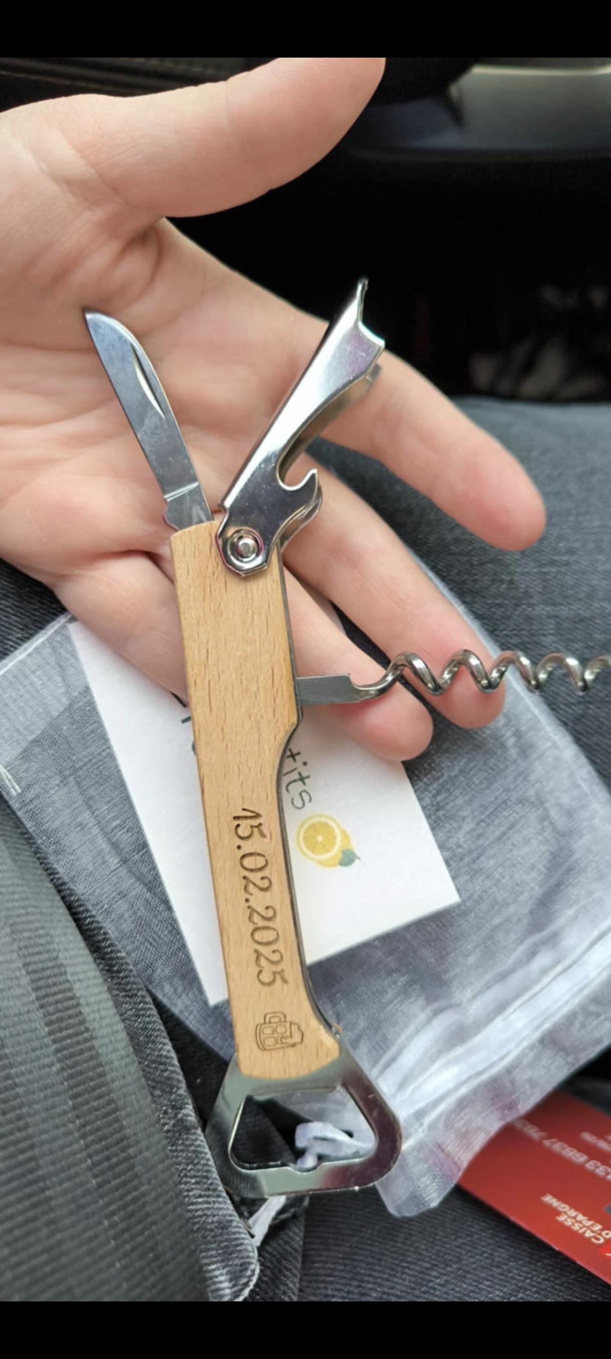 Personalized lemonade maker / Bottle opener knife Corkscrew / Father&#39;s Day gift godfather godmother / Witnesses Birthday Christmas Wedding