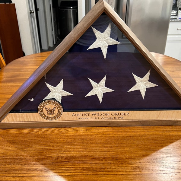 Personalized Memorial Flag Display Case With Two Badges, Veteran Burial ...