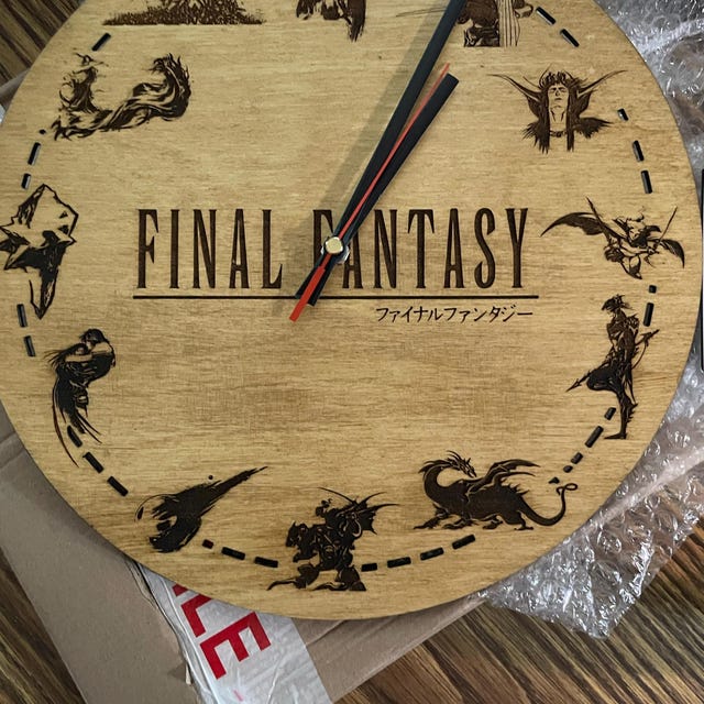 Final Fantasy Inspired Wooden Wall Clock - Lasercut and