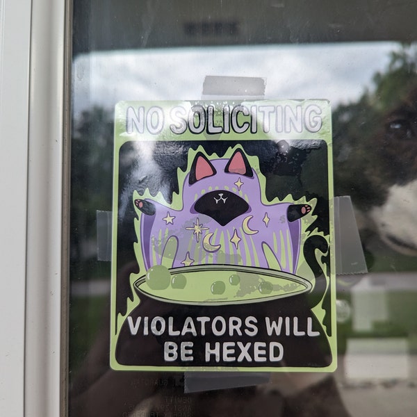 No Soliciting Witchy Cat Sign Window Cling Black Cat (violators Will Be ...
