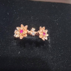 Combined Birth Flower Ring, Birth Flower Ring Gold, Dainty Birth Flower Ring, Birthstone Ring with Birth Flower, Family Gift, XW212
