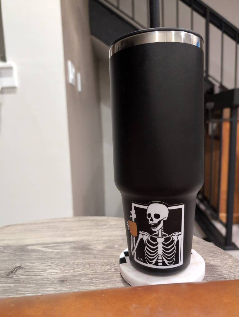 Skeleton Drinking Coffee Durable Sticker | High Quality Bumper Sticker | Laptop sticker | Water Bottle Sticker | 3&quot;