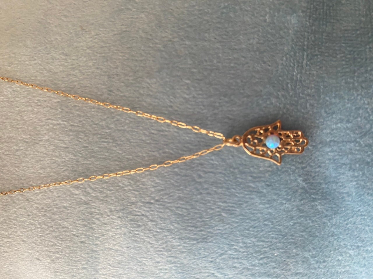 Opal hamsa necklace, gold Hamsa necklace, gold hand necklace, Delicate gold necklace, gold hand blue opal necklace, synthetic opal
