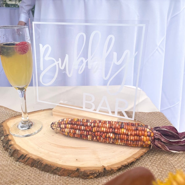 Bubbly Bar Table Sign || Clear Acrylic Wedding Sign Champagne Bar ...