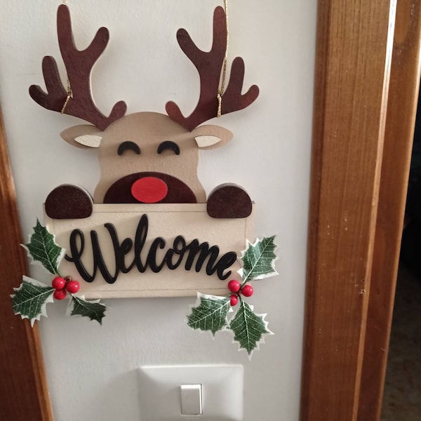 Reindeer Door Hanger Svg, Welcome Sign Svg, Christmas Ornaments Svg ...