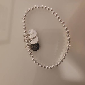 Silver Beaded Elastic Initial Bracelet, Personalised Bracelet, Mother's ...