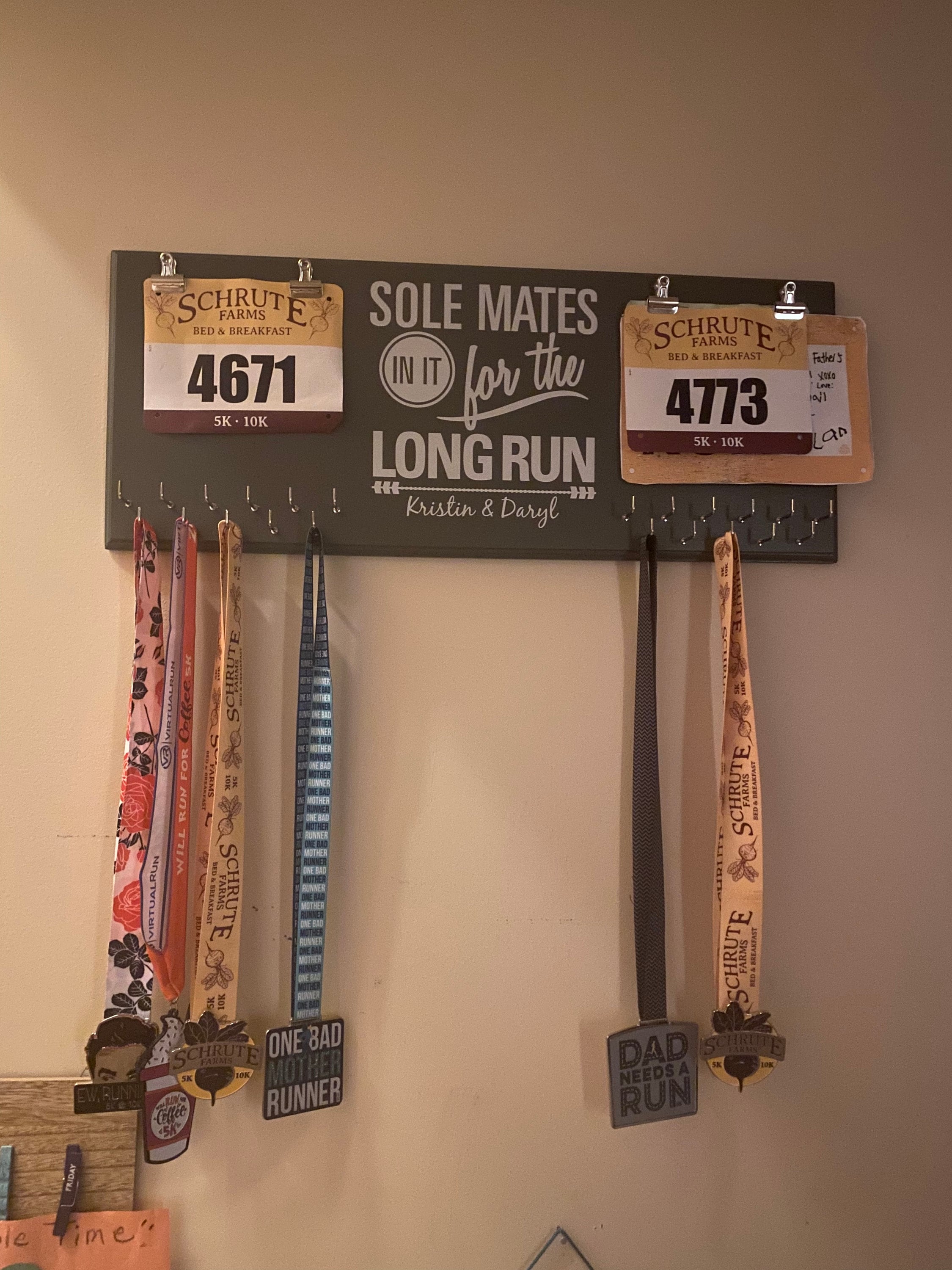 Couples Race Bib Medal Holder - Sole Mates Race MEDAL Bib Display - CUSTOMIZE Name Gift Idea Perfect Couples who Run
