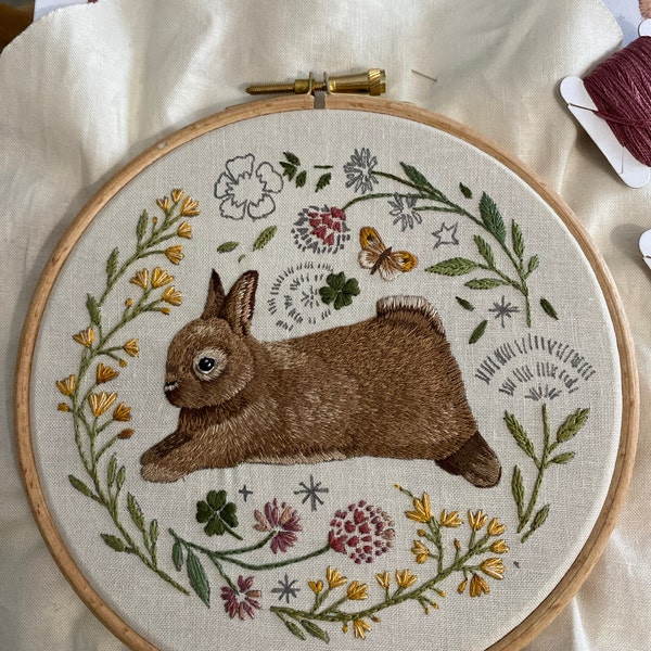 Winding Thread From Rabbit Lucky Bunny: Advanced Hand Embroidery Pattern. Thread Painting Tutorial ...