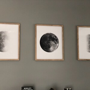 Moon Phase Prints Set of 3 Lunar Phases Black and White Wall Art ...