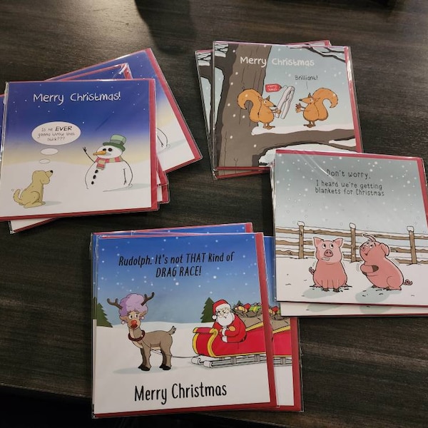 Funny Christmas Card With Dog & Snowman - Funny Xmas Card - Merry ...