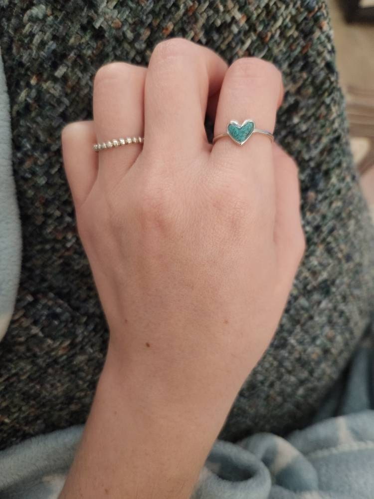 Genuine Turquoise ring | .925 sterling silver | unique crushed stone ring | hypoallergenic | boho statement jewelry | detailed | heart shape