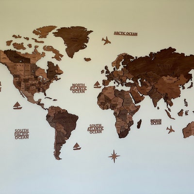 World Map Wood Map Wall Art Decor Wooden World Map 3D - Etsy