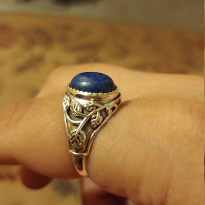 Lapis Lazuli Ring, Women Rings Jewelry, 10x12 Mm Oval Lapis Ring, Boho ...