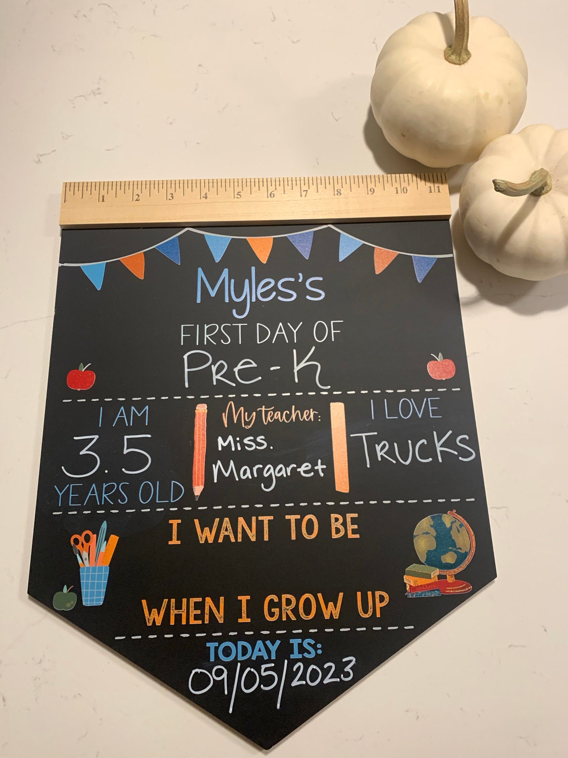 First Day of School Sign, Back to School Chalkboard, Reusable 1st Day Board, Last Day, Kindergarten, First Grade, Preschool, Ruler, BloomOwl