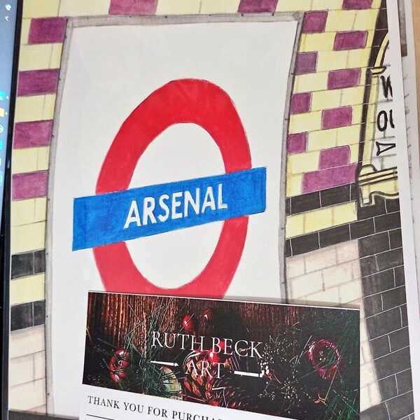 ARSENAL TUBE SIGN Islington Painted in Watercolour Series by Ruth Beck ...