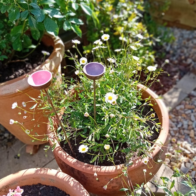 2 Pack Bee Watering Stations Bee Cups 20PCS Glass Marbles Metal Garden