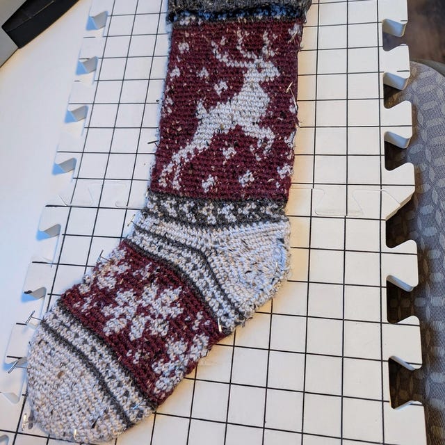 A customer's finished Prancing Deer Stocking Crochet Pattern
