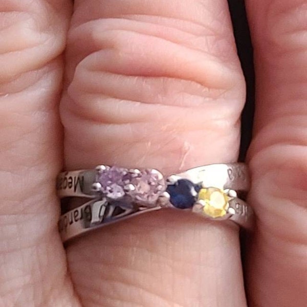 Engraved With 4 Names & Birthstones, 925 Solid Silver