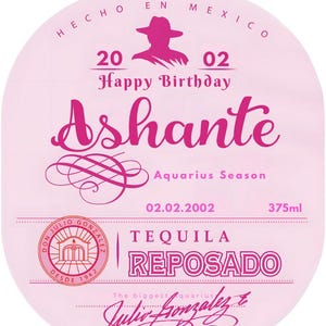 Custom Tequila Pink Label Canva, Template Personalized, Printable Digital Download, Perfect Gift, Birthday Present, Anniversary and Wedding