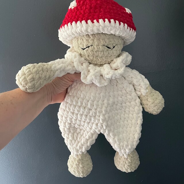 SOOR PLOOM♡Crochet Collar milk Low-sew Crochet Mushroom Lovey Snuggler Safety Blanket: Milo