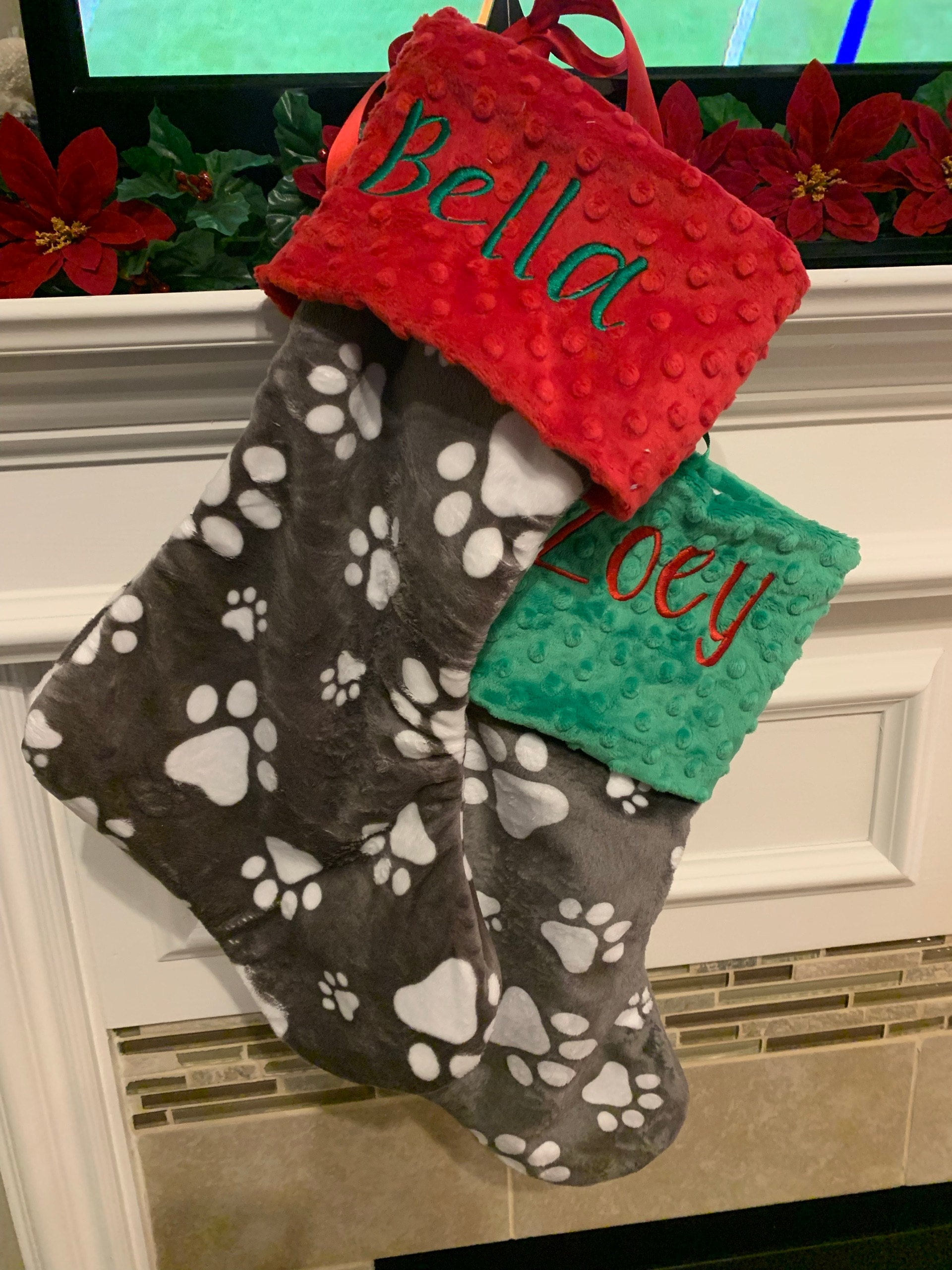 Paw Print Dog Stocking, Dog Christmas Stocking, Paw Print Christmas Stocking, Personalized Pet Christmas Stocking, Dog Christmas Stocking