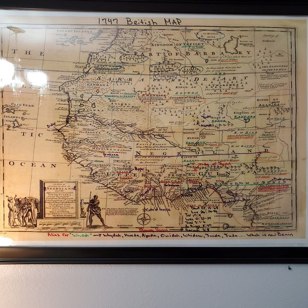 1747 Negroland Map by Eman. Bowen | Showing the Kingdom of Judah on the