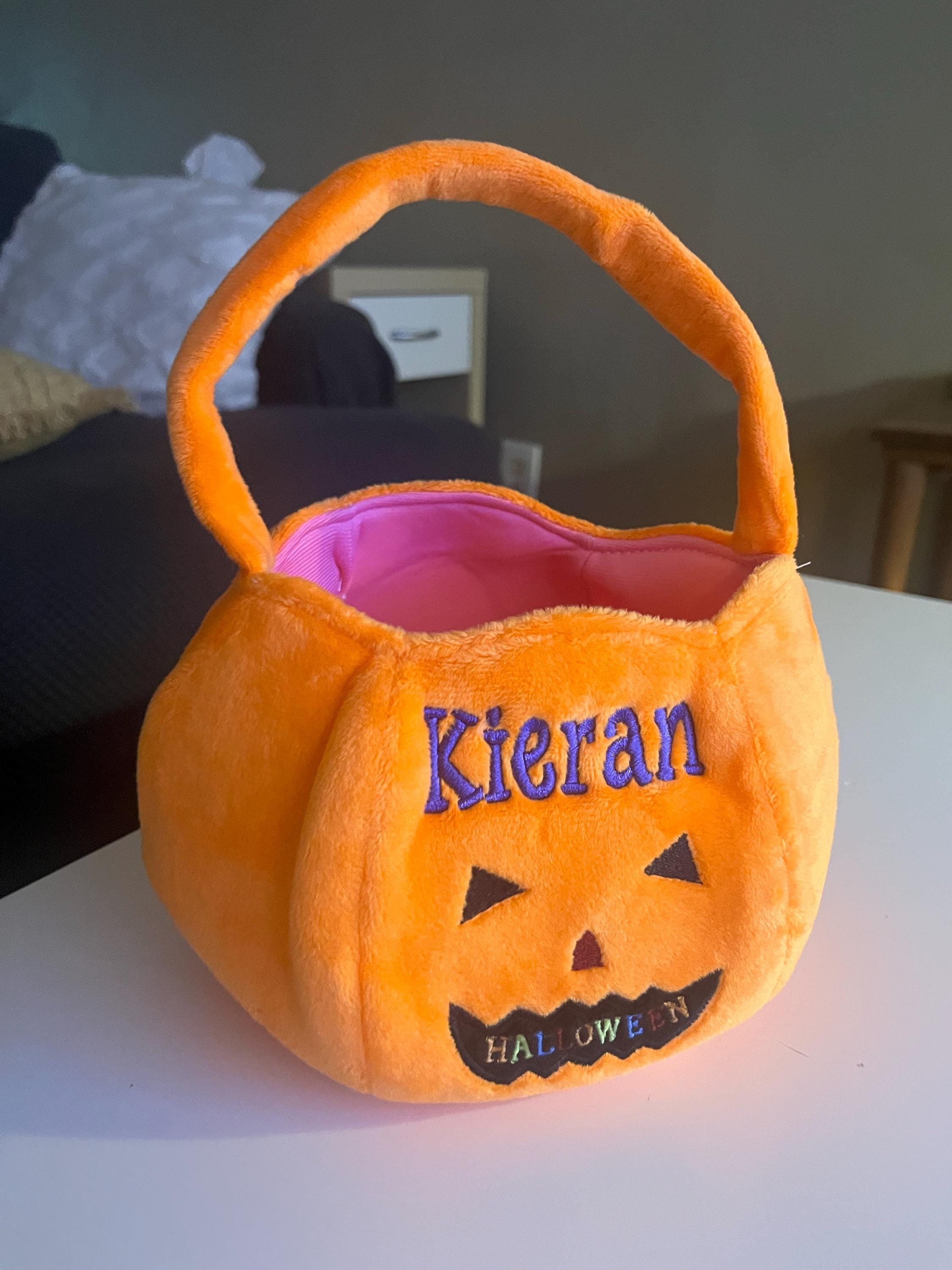 Personalized Halloween Basket - Custom Pumpkin Bucket with Name, Embroidered Trick or Treat Bag, Pumpkin Bucket for Kids, Gift for Child