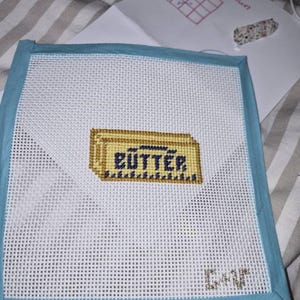 STARTER NEEDLEPOINT KIT Stick of Butter | Hand Painted Canvas, Threads, Supplies, Instructions | Beginner Stitcher | Simple Easy diy Project