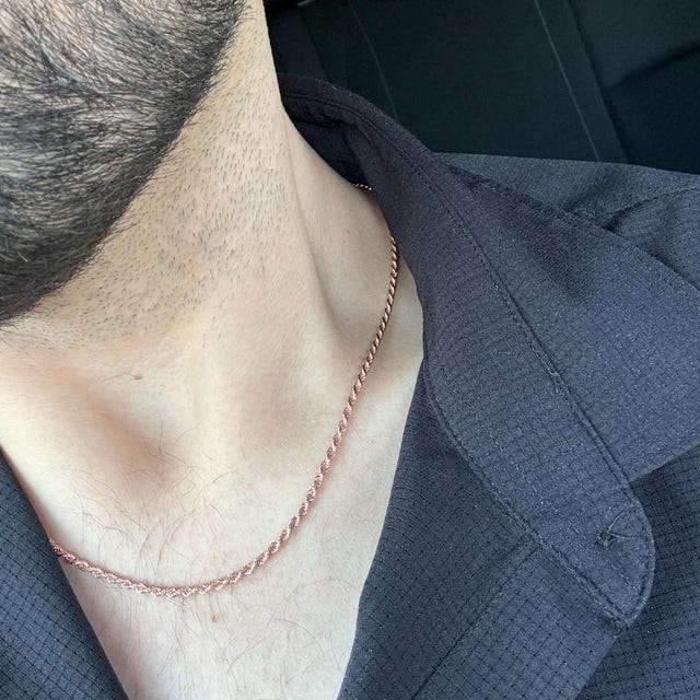 ソリッド14Kローズゴールドロープチェーン、ヘビーダイヤモンドカット