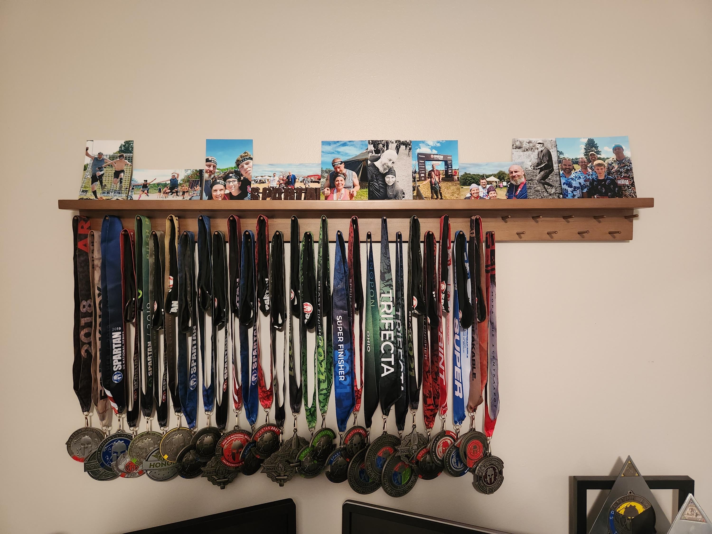 Medal Awards Rack Ultimate Medal Hanger Display and Trophy Shelf - Multi-Purpose Trophy and Medal Holder,  Solid Wood  and Patented Display