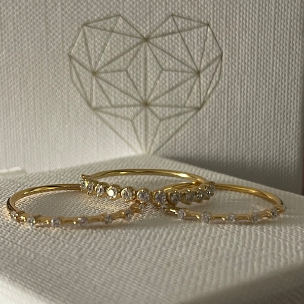 Pearl Diamond Stacking Rings by Caitlyn Minimalist • Dainty Gold Pearl ...