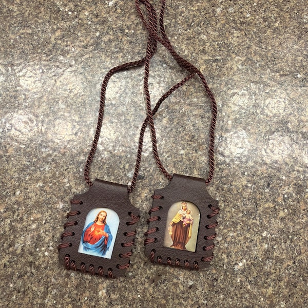 Sacred Heart of Jesus Christ and Our Lady of Mount Carmel Leather ...