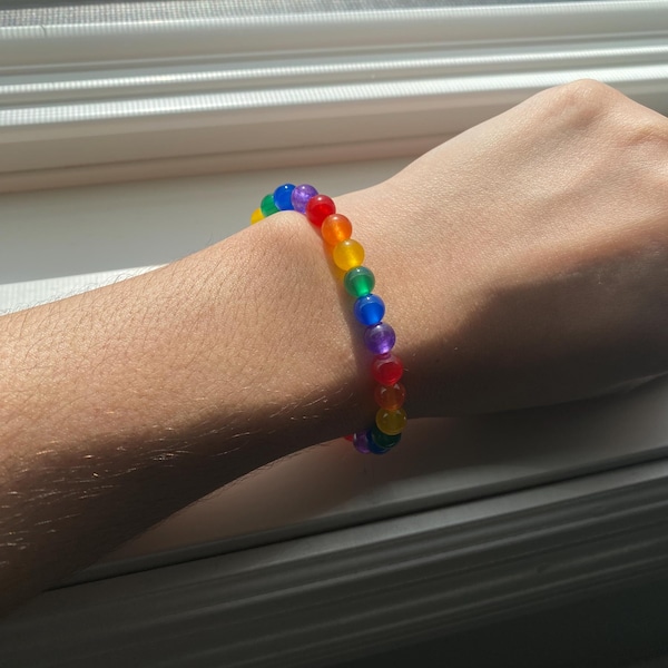 Rainbow Pride Flag Beaded Gemstone Bracelet - Etsy