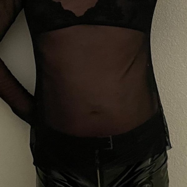 Sheer Mesh Turtleneck Top