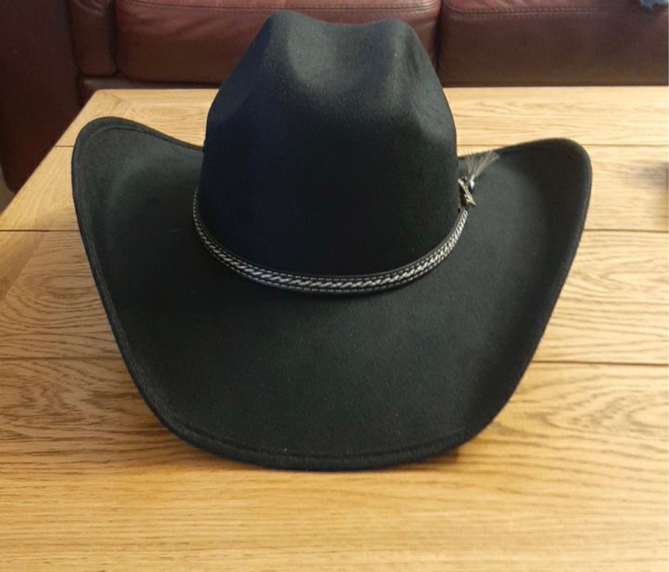 Black Felt Cowboy Hat, BEST SELLER! with an elastic sweat bandana for a comfort fit and incase a bit Big, Made in Mex. Rain Cover included!