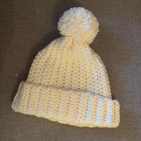 Easy Everyday Beanie Crochet Pattern Beginner Pom Pom Ribbed Hat Fall ...