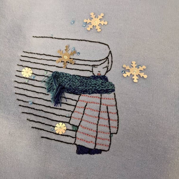 PDF Pattern - Autumn Girl and Leaves Falling- Modern Hand Embroidery ...